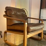 Armchair HS Denmark in leather and teak from the 60s