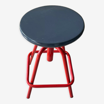 Vintage wood and metal screw workshop stool