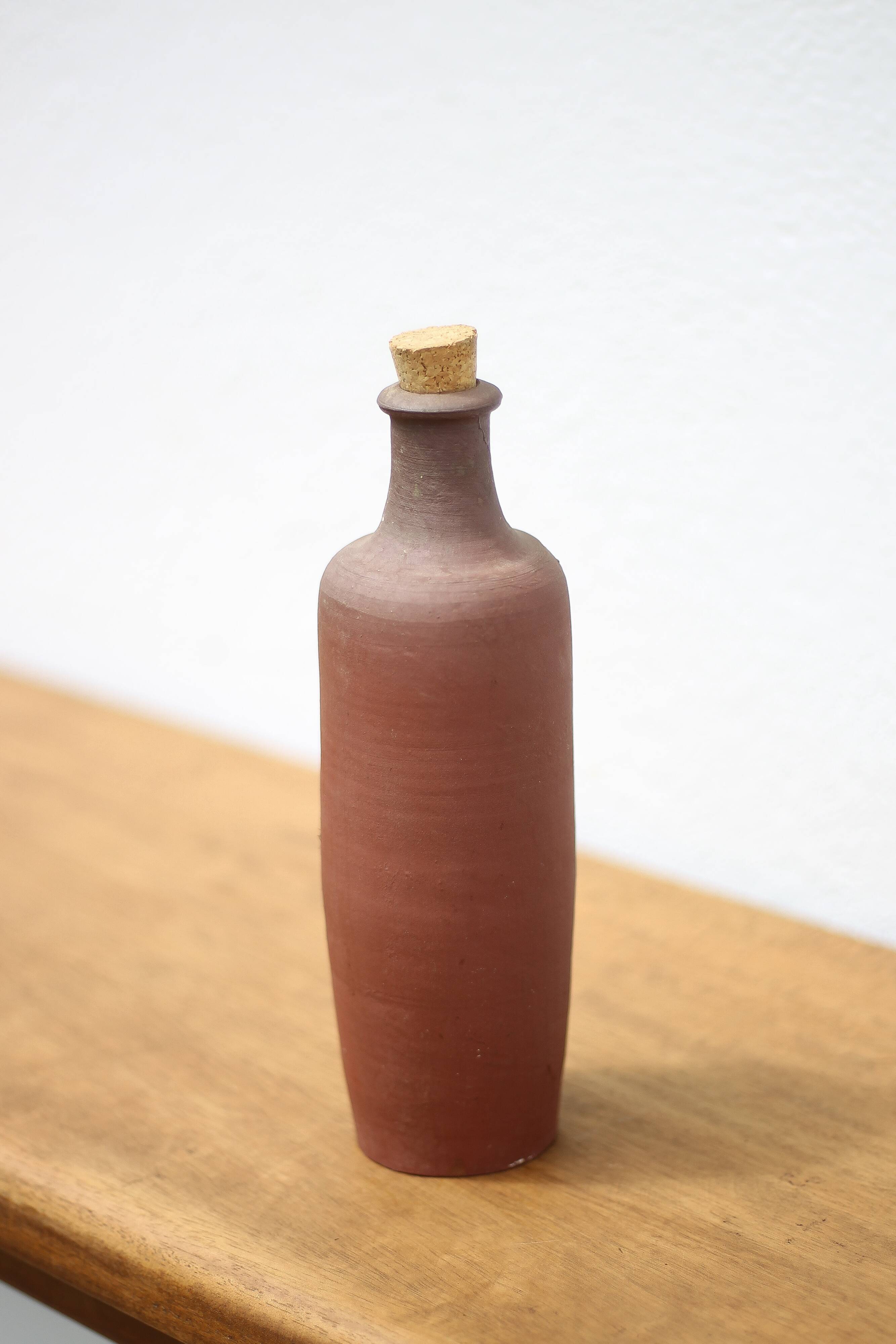 Vintage terracotta bottle, decorative bottle, pottery