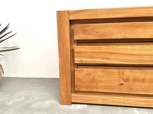 Solid elm chest of drawers, Maison Regain, circa 1970