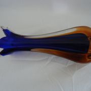 Vintage cobalt blue and amber blown glass vase in Murano style.