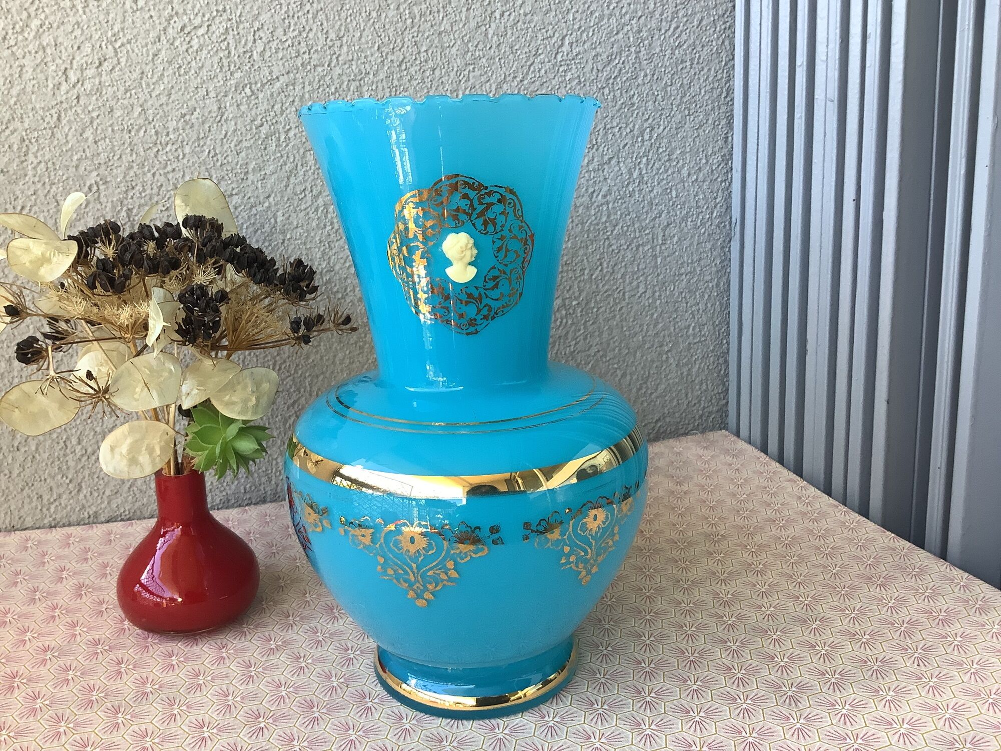 Florentine blue opaline vase Italy - Mid Century