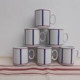 Set of 6 Basque mugs in blue and red porcelain