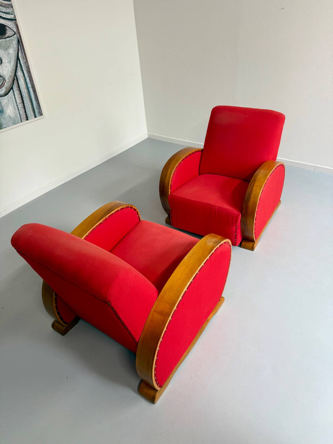 2 anciens fauteuils club art déco années 30 structure bois courbé