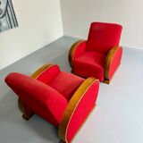 2 anciens fauteuils club art déco années 30 structure bois courbé