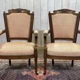 Pair of early 20th century Louis XVI armchairs in walnut