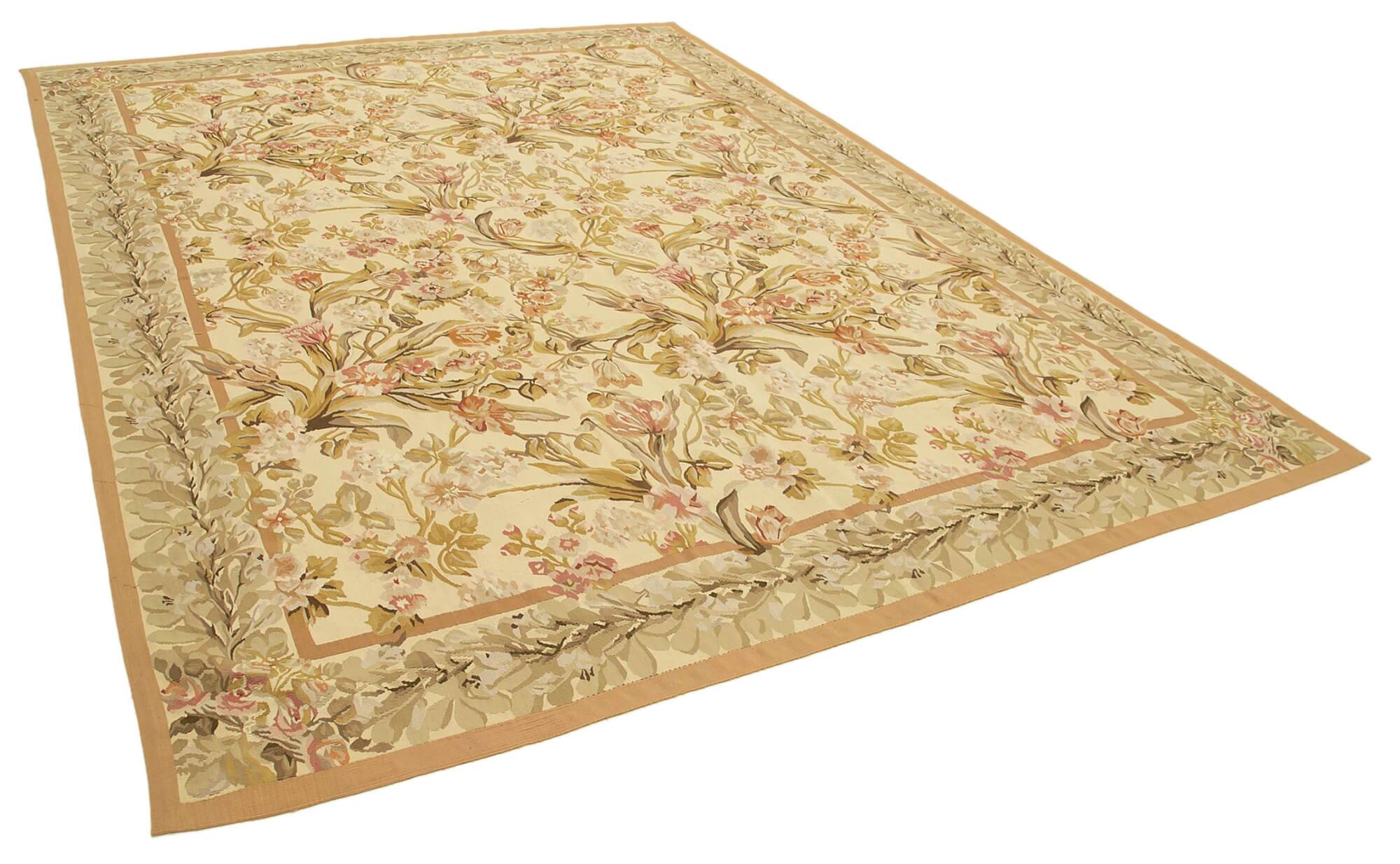 Handmade European Vintage Aubusson Kilim 266 cm x 366 cm