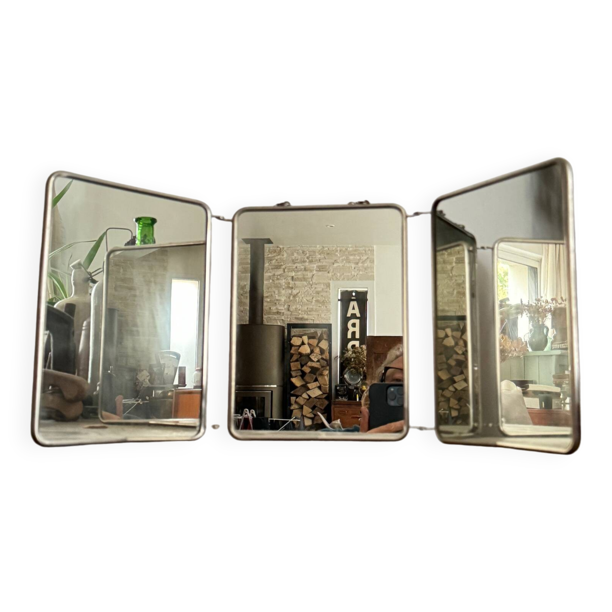 Miroir de barbier triptyque vintage