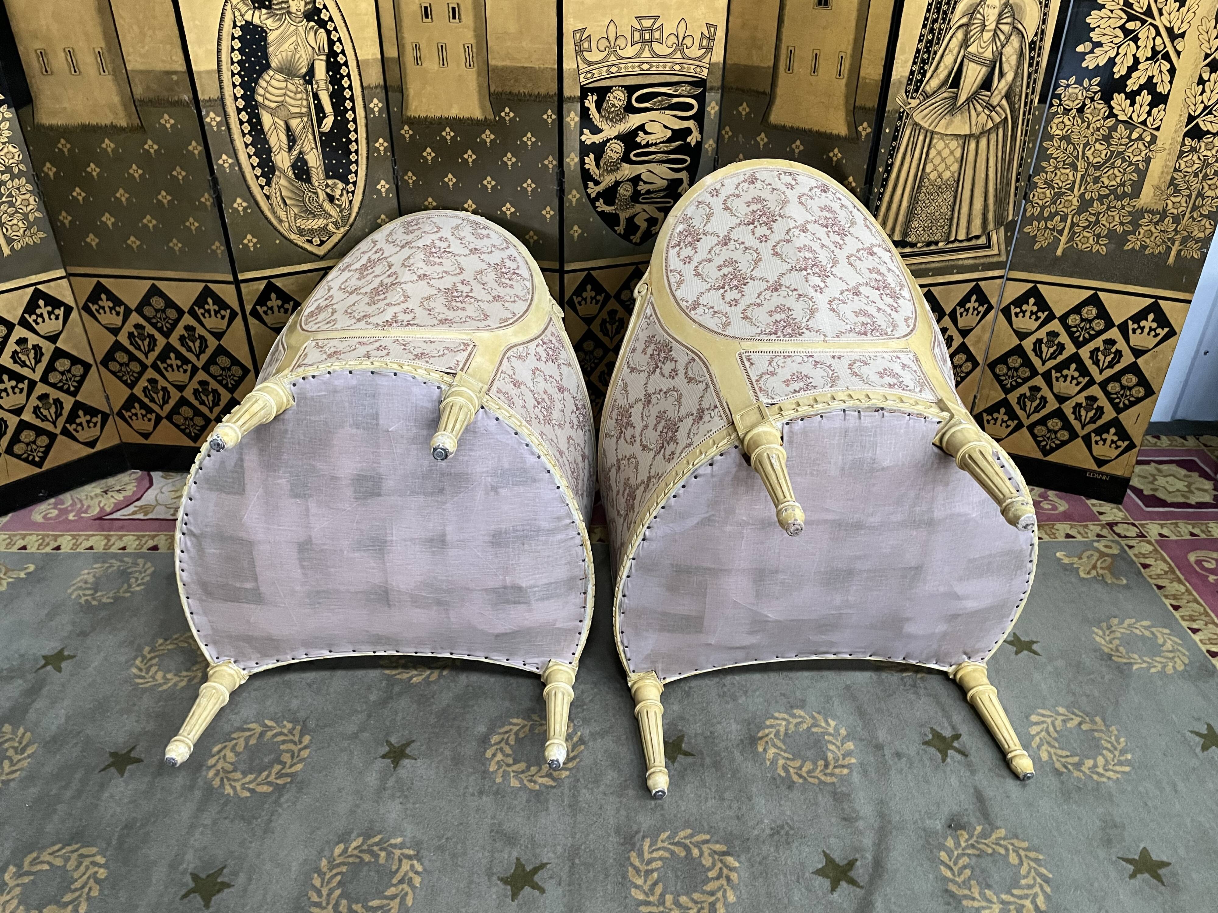Pair of shepherdess armchairs in Louis XVI 1900 style