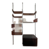 Modular bookcase in aluminum and smoked plexiglass