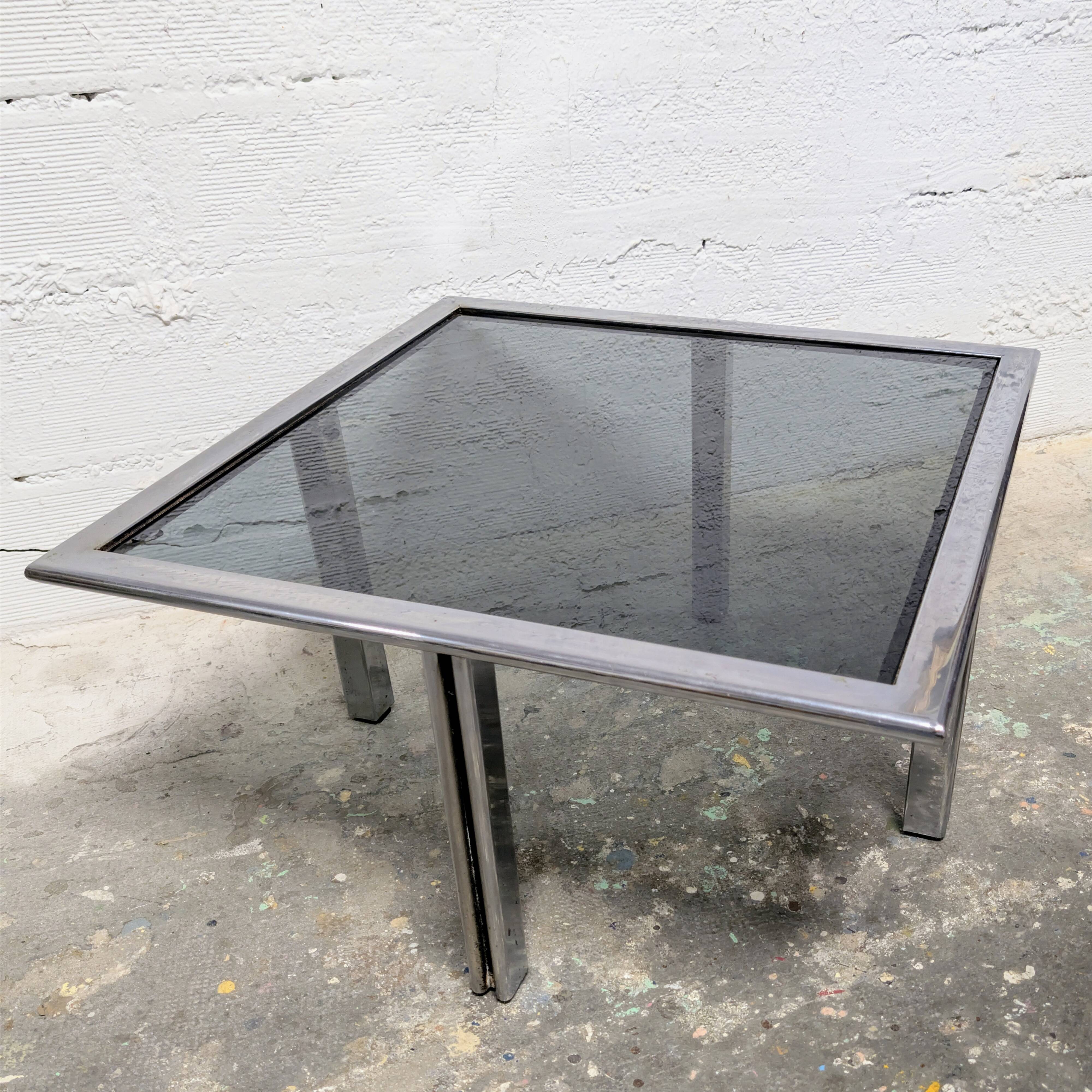 Metal and smoked glass coffee table