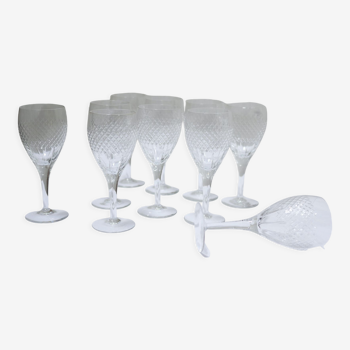 Series of 10 vintage crystal water glasses