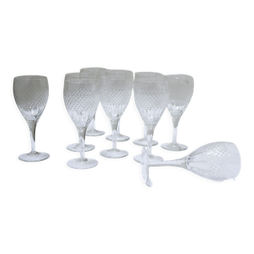 Series of 10 vintage crystal water glasses