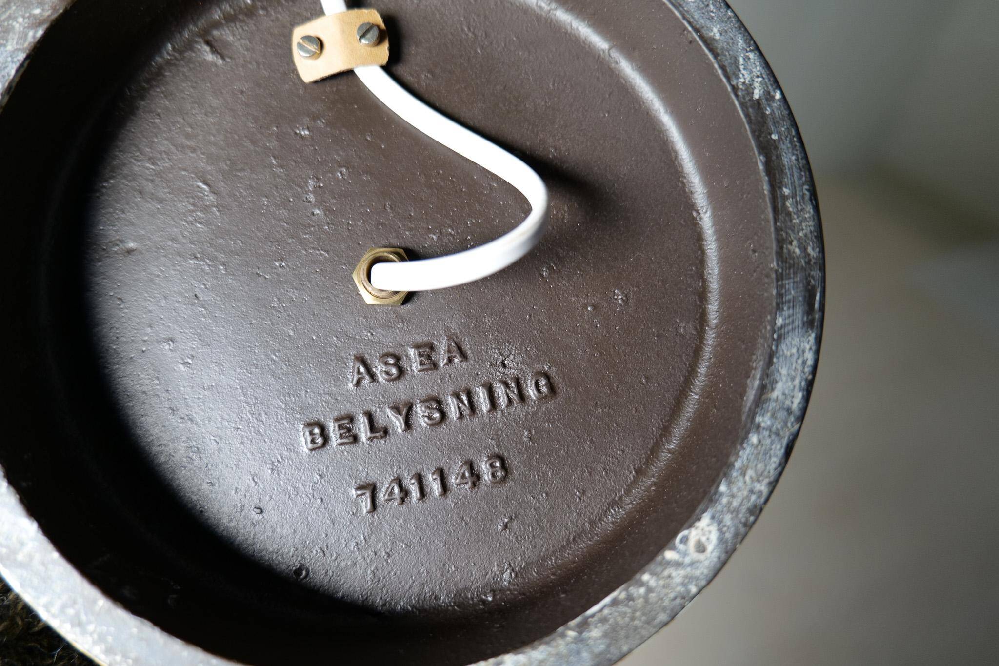 Modern mid-century brass floor lamp ASEA with round cotton shade, Sweden, 1960s