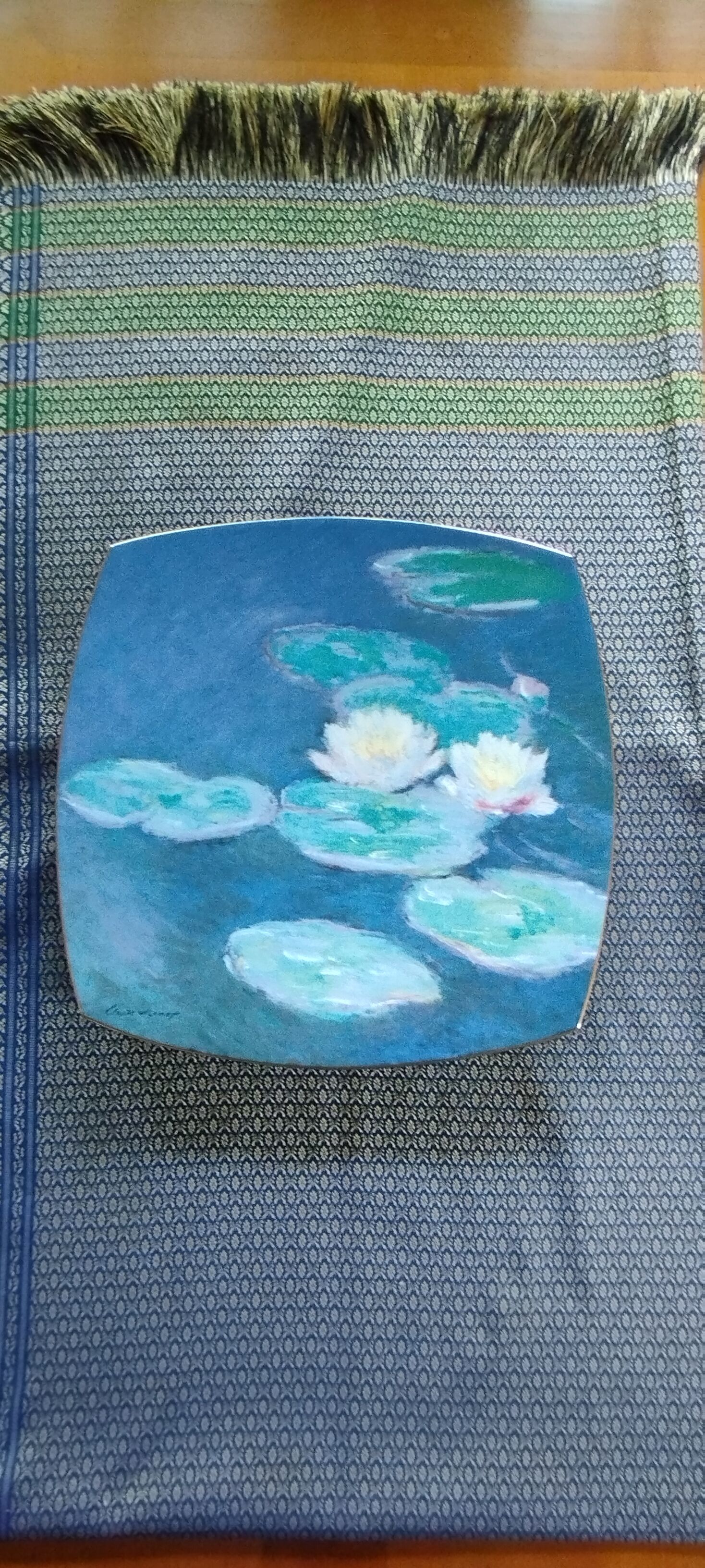 Square bowl in Lunéville Saint Clément earthenware, Monet's Water Lilies decoration.