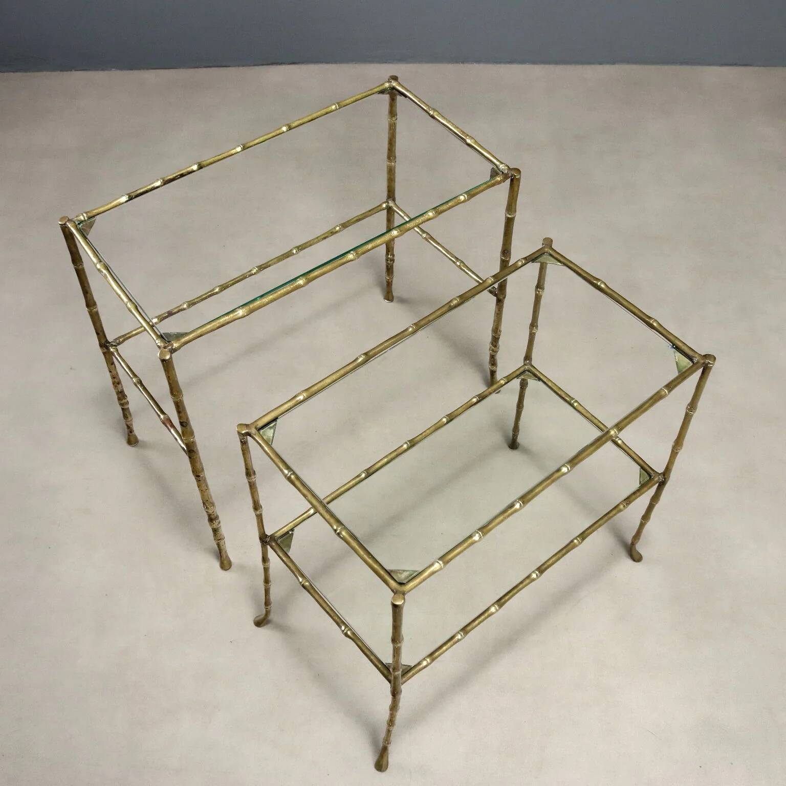 Vintage brass coffee tables in bamboo shape, 1960s design.