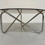 Tubular coffee table and smoked glass, French design, vintage 60s