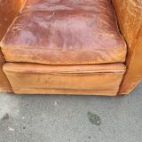 Pair of club chairs with mustaches in havana leather in their juices circa 1930