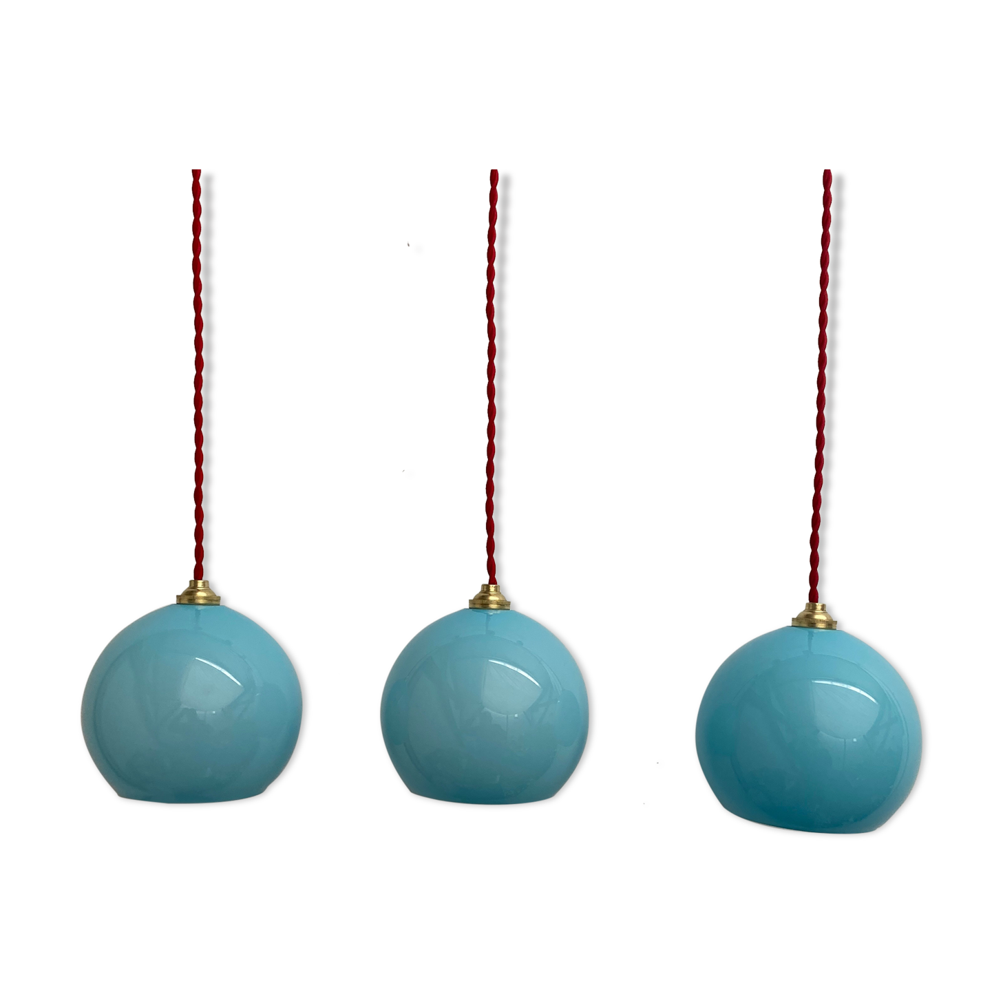Lot 3 vintage blue opaline hanging lamps