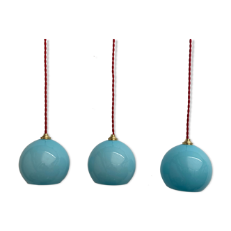 Lot 3 vintage blue opaline hanging lamps