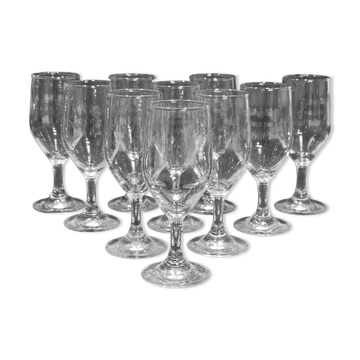 10 verres à apéritif Noilly Prat sur pied avec inscription dorée vintage