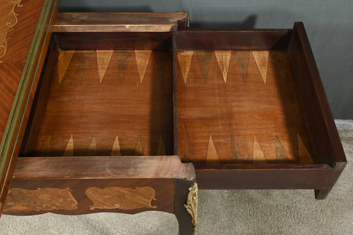 Mahogany Games Table, Louis XV/Louis XVI Transition Style – Late 19th Century