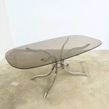 Oval smoked glass and chrome dining table, 1970s