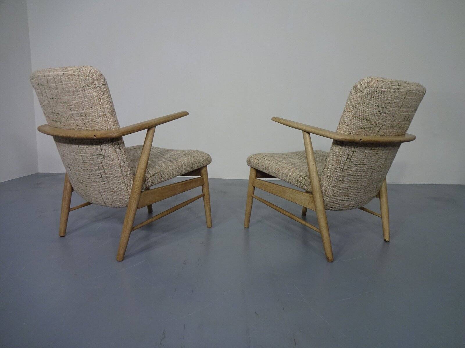 Danish Oak & Wool Armchairs, 1960s, Set of 2