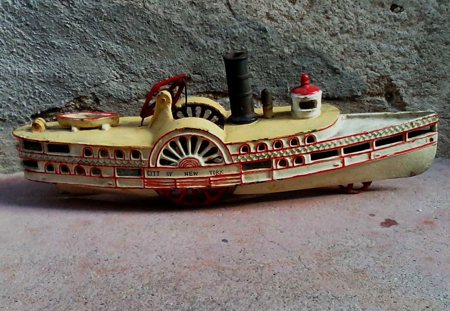 Old mechanical boat of the "Wilkins Toy Company"