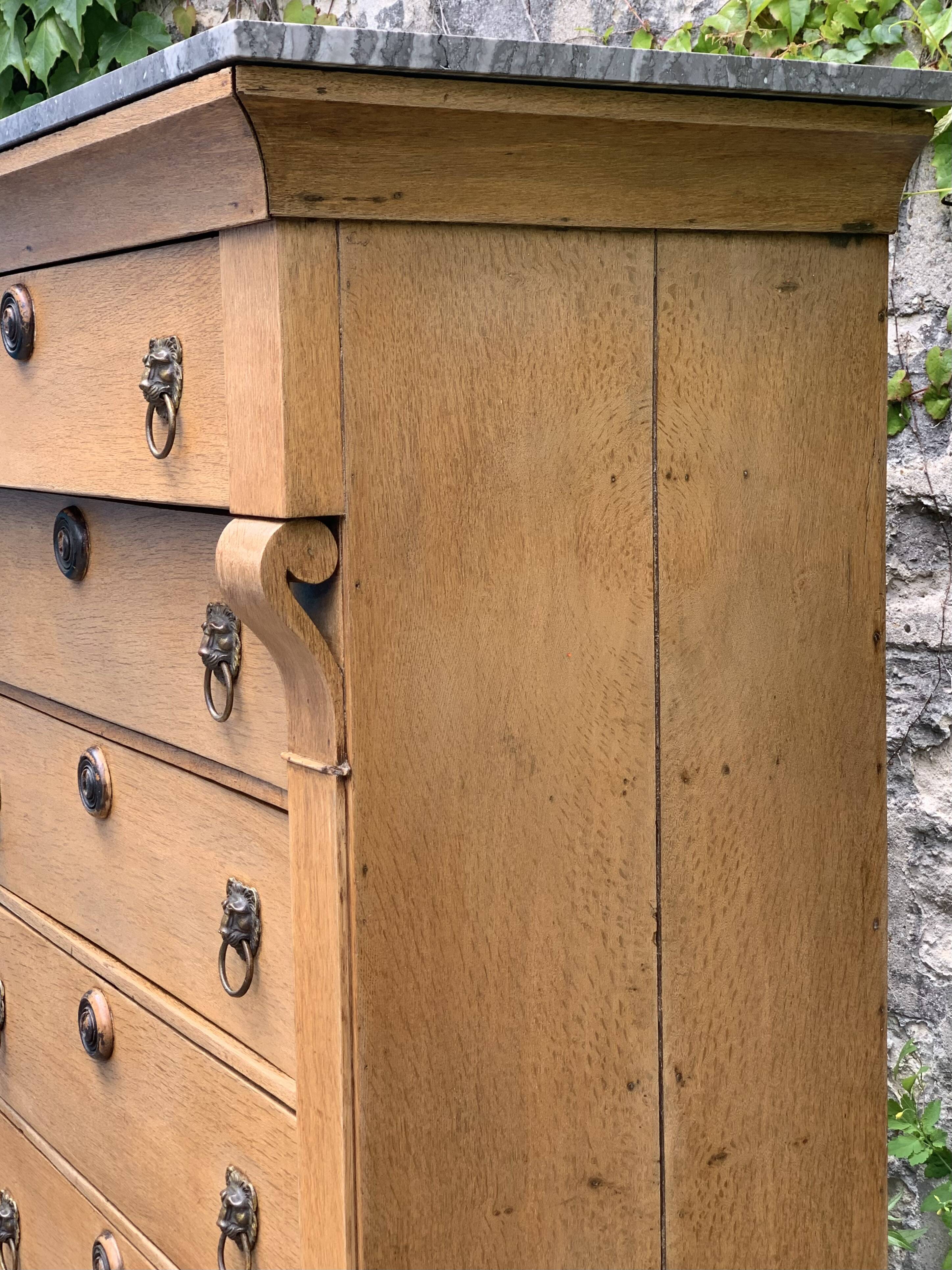 Empire high chest of drawers in solid raw oak