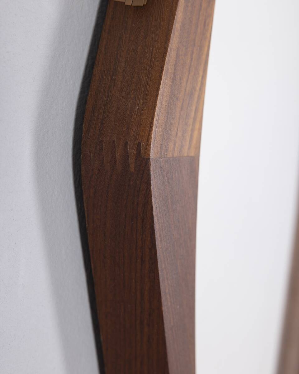 Vintage 1960s oval wooden wall mirror, Italian design