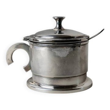 Boîte à couvercle en métal argenté Art Déco avec cuillère, décor de table italien des années 1930
