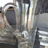 Vintage orangeade service with a jug and 6 glasses decorated with golden beads.