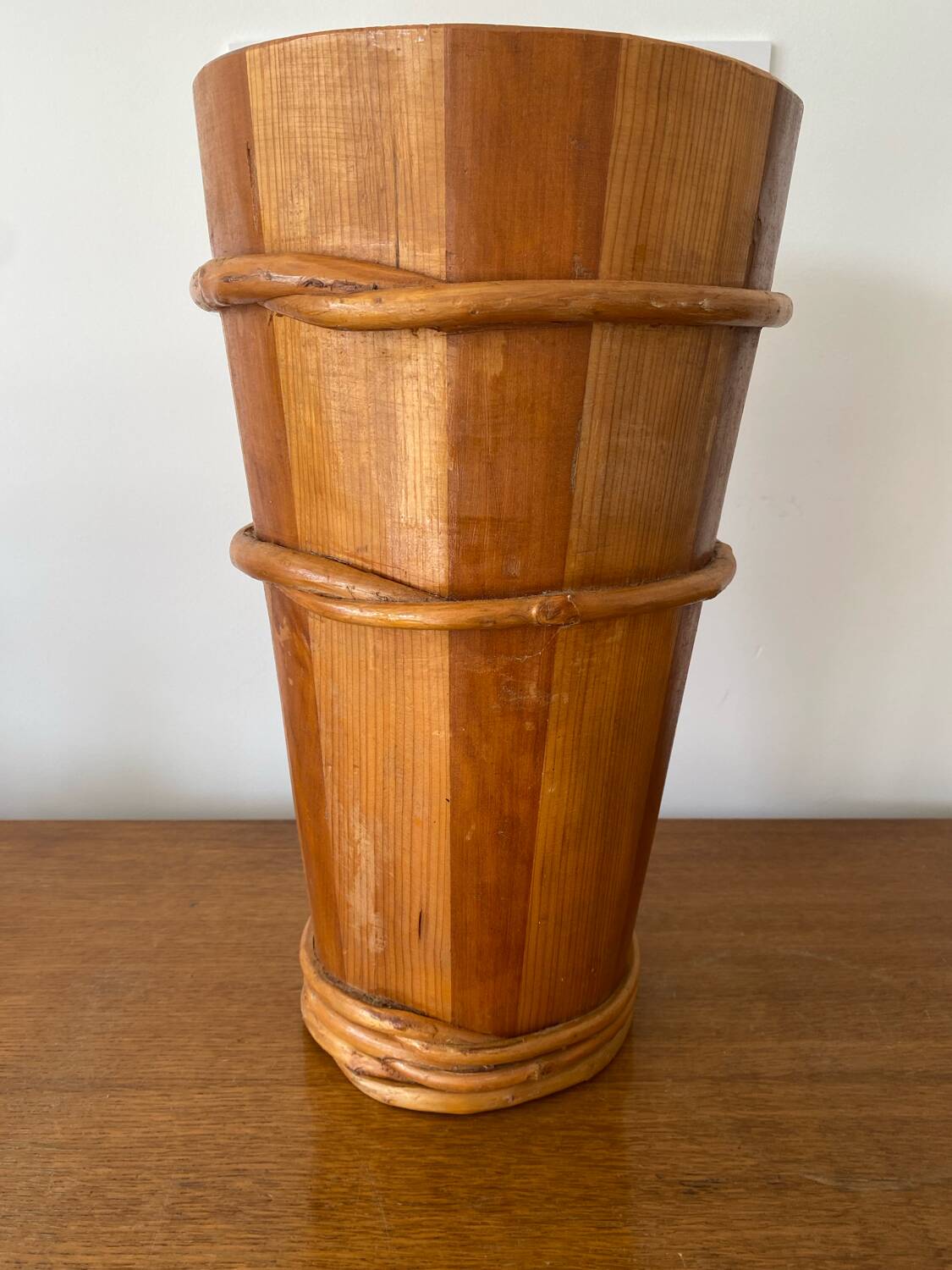 Antique Wooden Barrel Style Umbrella Stand Vintage Decor