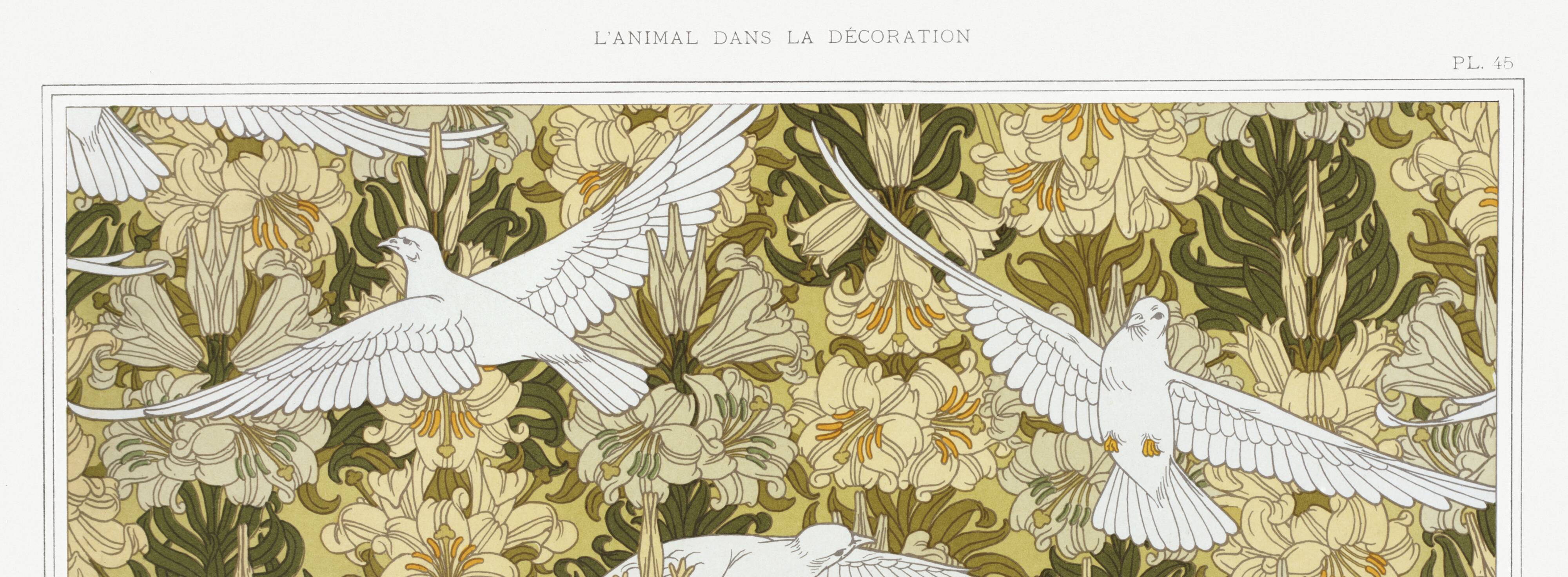 Poster “Doves and Lilies”, after an Art Nouveau lithograph from 1897