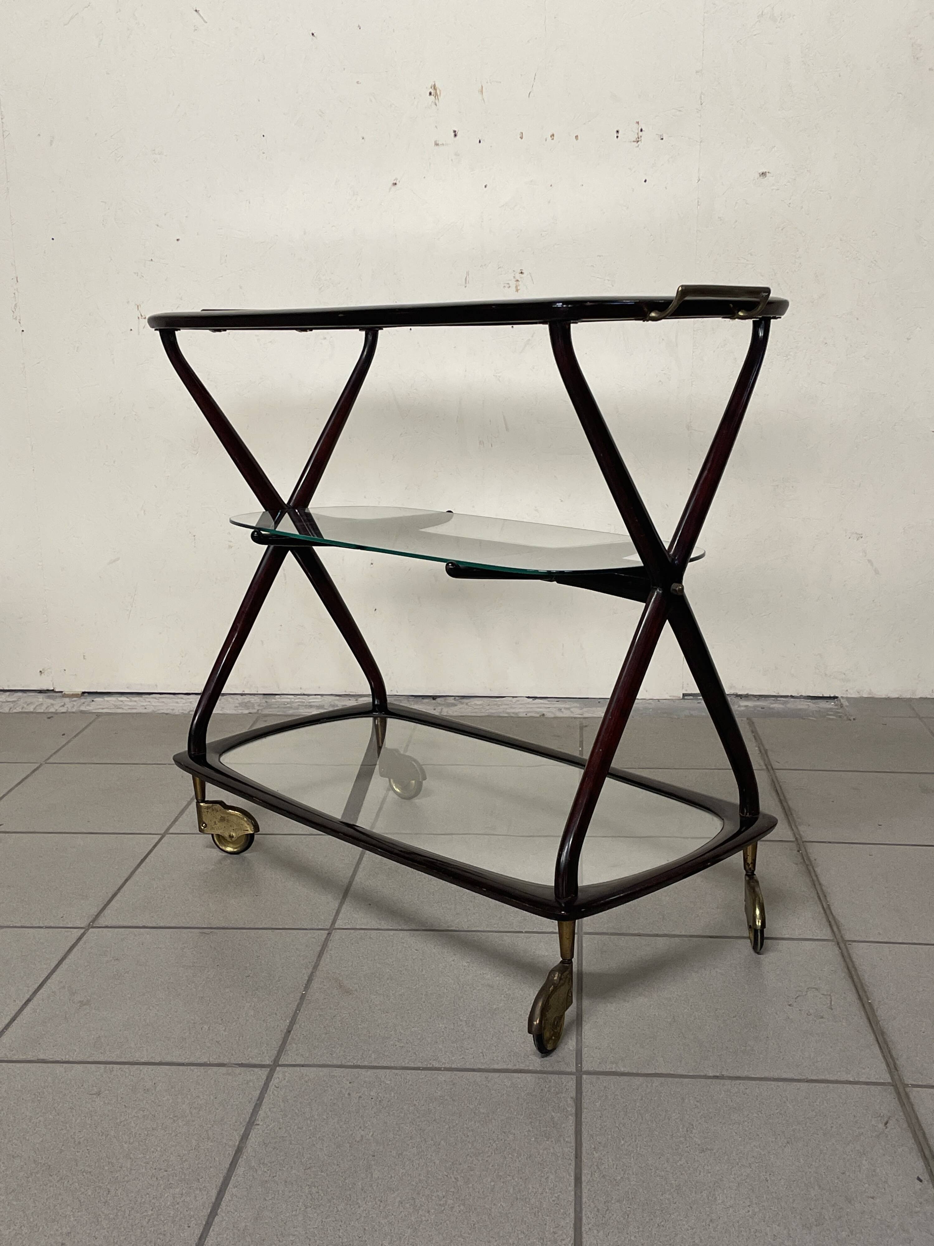 Cesare Lacca 1950 Italian Bar Cart with Brass Wheels