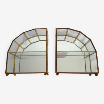 Pair of gilded brass, glass, mirror display cases from the 60s