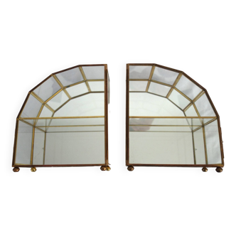 Pair of gilded brass, glass, mirror display cases from the 60s