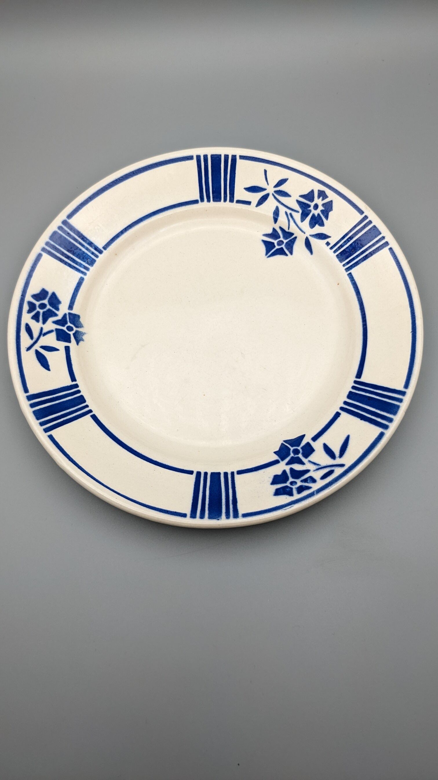 Series of 6 vintage plates demi-porcelaine badonviller art deco blue flowers