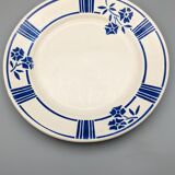 Series of 6 vintage plates demi-porcelaine badonviller art deco blue flowers