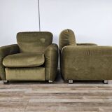 Pair of vintage armchairs from the 70s in green fabric, 1970