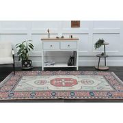 1970s Vintage Turkish Handmade Wool & Cotton Pink Area Rug 175x265