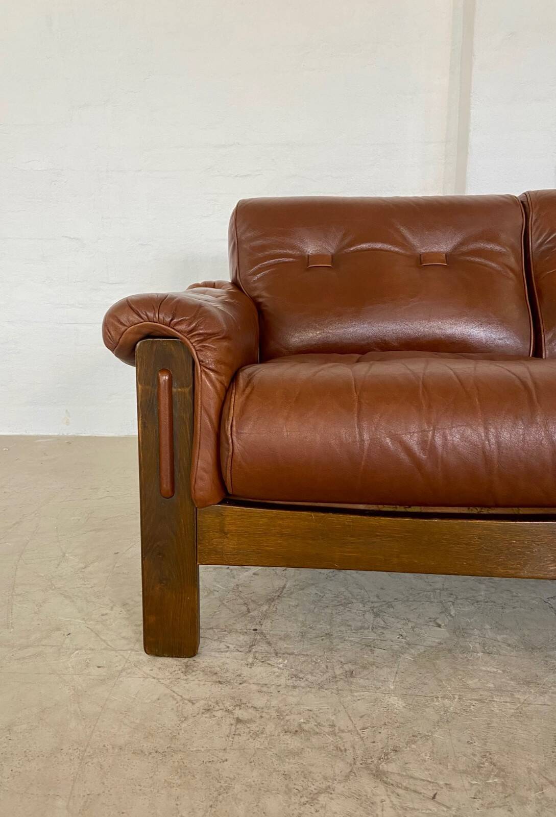 Vintage Danish mid-century cognac brown leather 2-seater Stouby 1970s