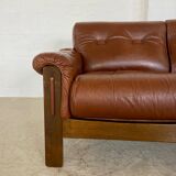Vintage Danish mid-century cognac brown leather 2-seater Stouby 1970s