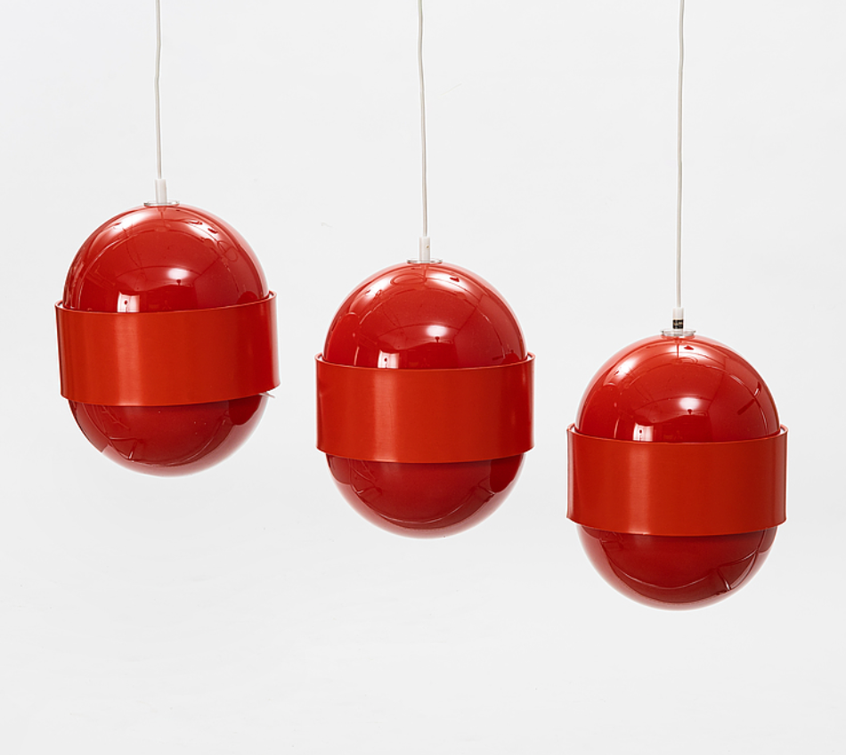 Series of 3 Scandinavian pendant lamps by Uno and Osten Kristiansson for Luxux