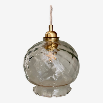 Suspension globe vintage en verre transparent