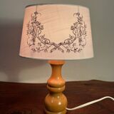 Small table lamp with natural wood base