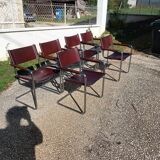 Set of 6 brown leather armchairs