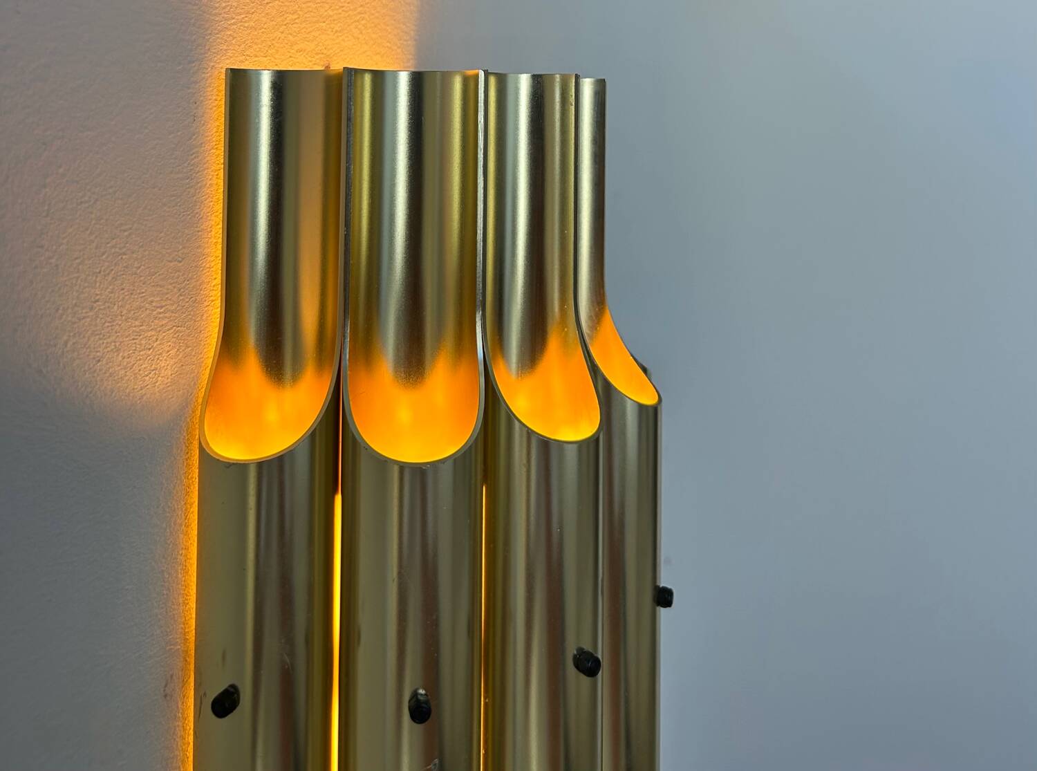 Vintage bent karlby "pan" wall lamp, brass, lyfa denmark 1960