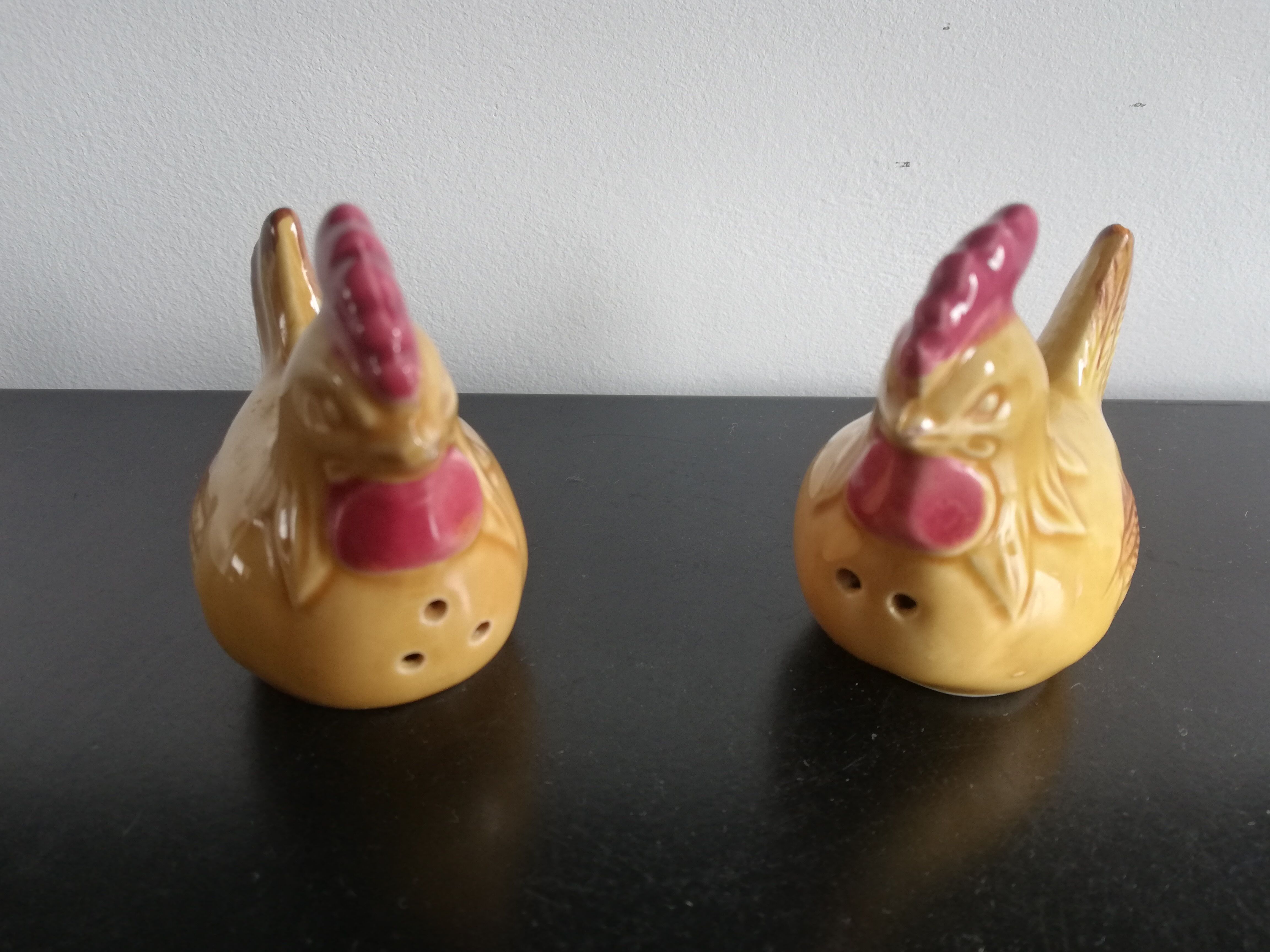 Yellow salt and pepper shaker in the shape of hens
